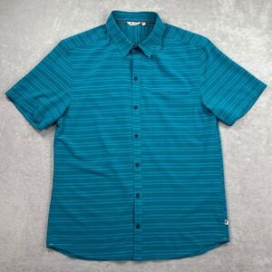 Cotopaxi Button Up Shirt Men Large Teal Blue Striped Short Sleeve Outdoor Casual